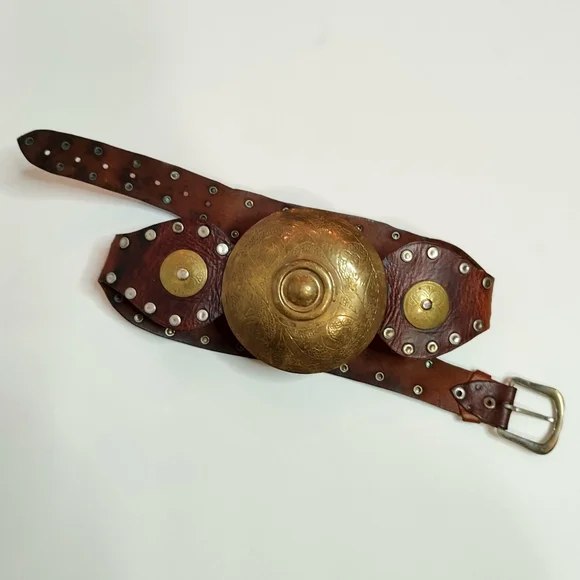 VTG Boho Leather Belt, Mixed Metals 80s Mixed Metal Belt, Vintage Boho Accessories, Punk Black  main image 3